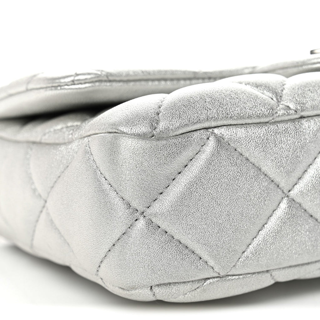 Chanel Metallic Lambskin Lacquered Quilted Small Flap Silver