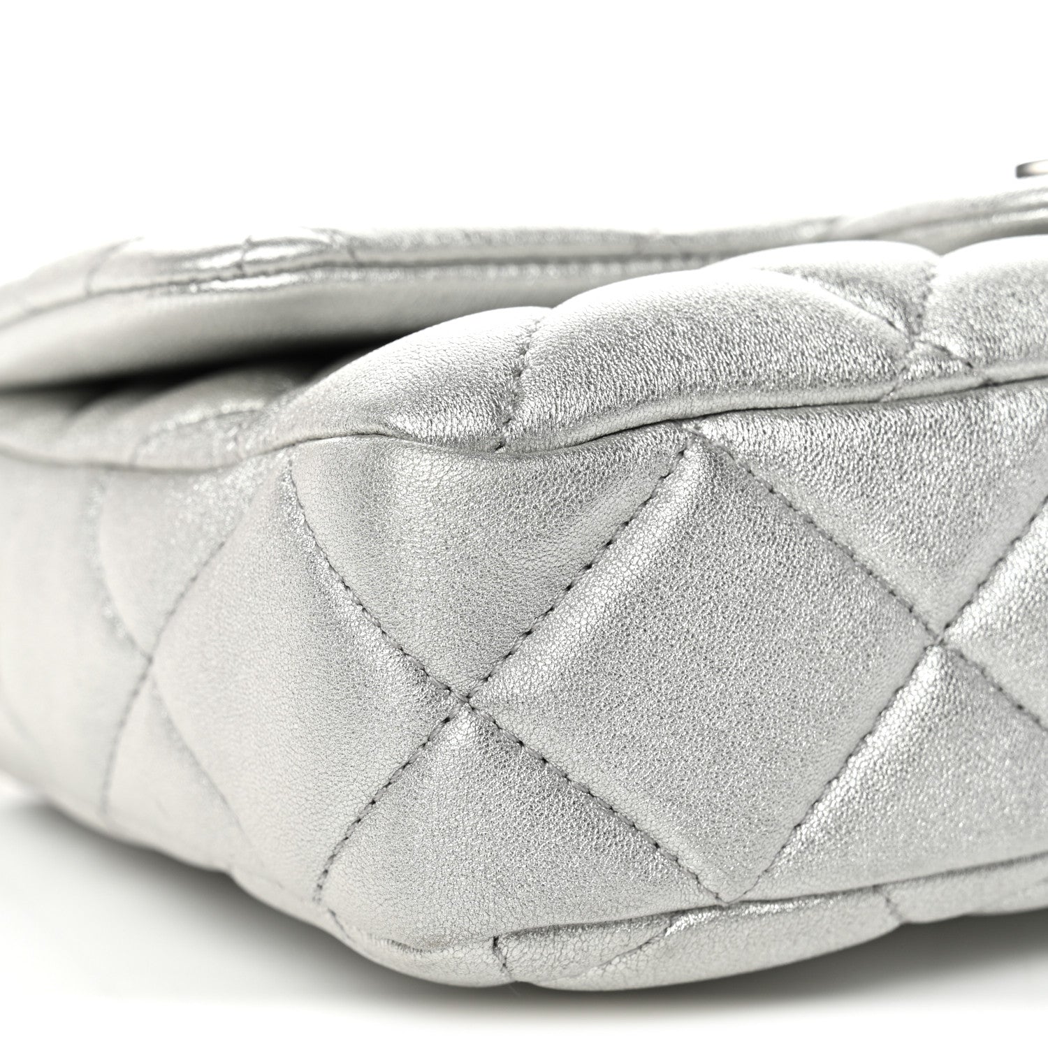 Chanel Metallic Lambskin Lacquered Quilted Small Flap Silver
