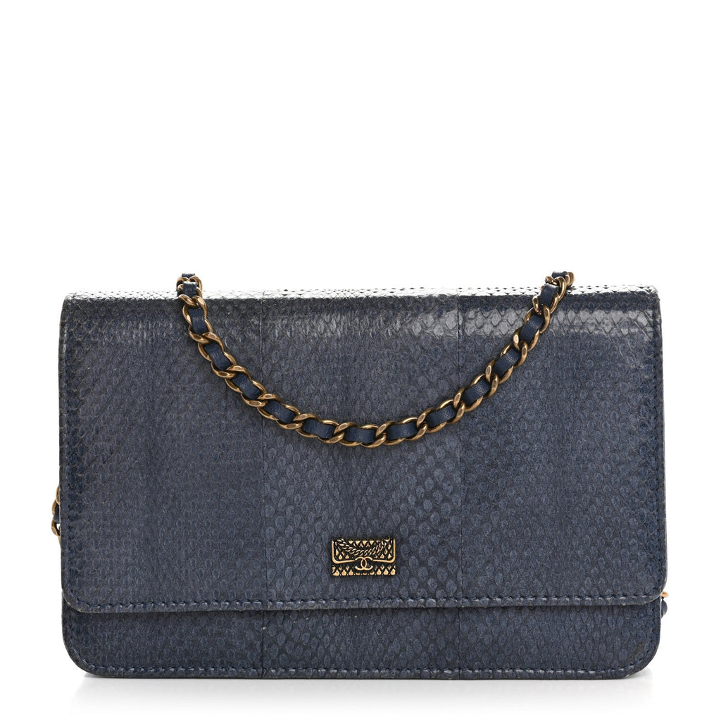 Chanel Snakeskin Wallet On Chain WOC Blue