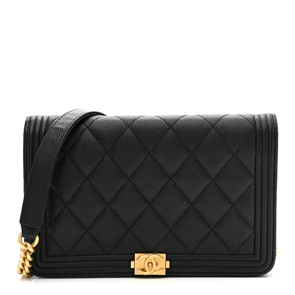 Chanel Caviar Quilted Boy Wallet On Chain WOC Black