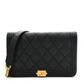 Chanel Caviar Quilted Boy Wallet On Chain WOC Black