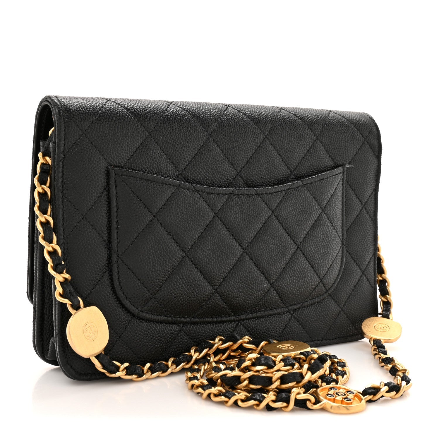 Chanel Caviar Quilted CC Turnlock Charm Wallet On Chain WOC Black