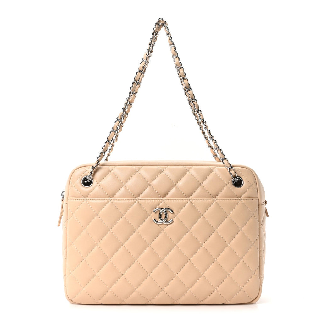 Chanel Shiny Lambskin Quilted Medium Camera Case Beige