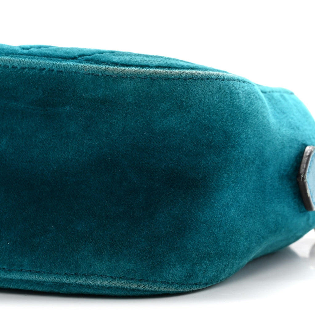 Gucci Velvet Matelasse Small GG Marmont Chain Shoulder Bag Pavone Cyan