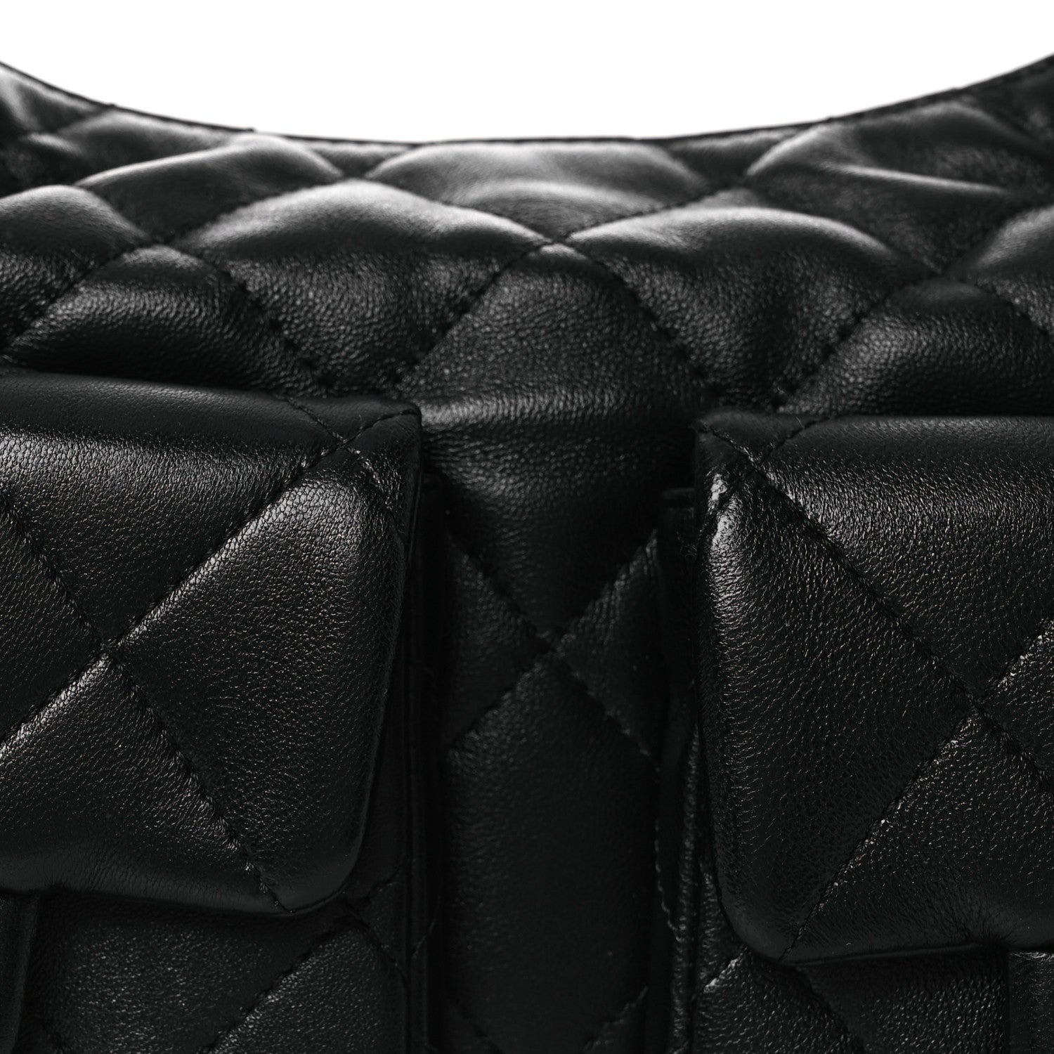 Chanel Shiny Lambskin Quilted Trendy Pockets Hobo Black
