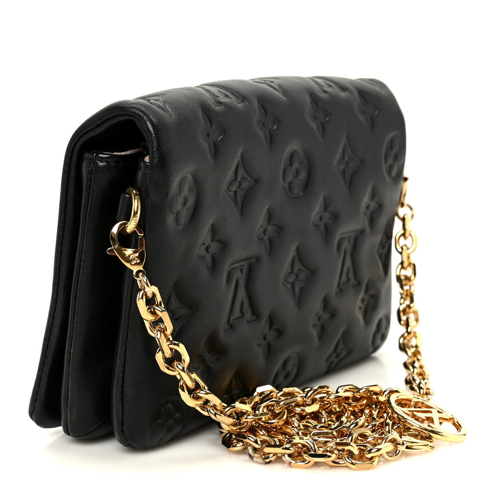 Louis Vuitton Lambskin Embossed Monogram Pochette Coussin Black