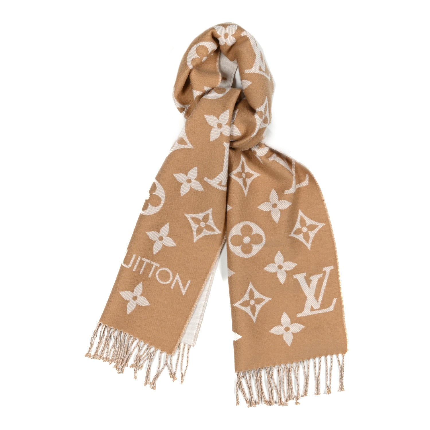 Louis Vuitton Wool Monogram LV Essential Scarf Beige