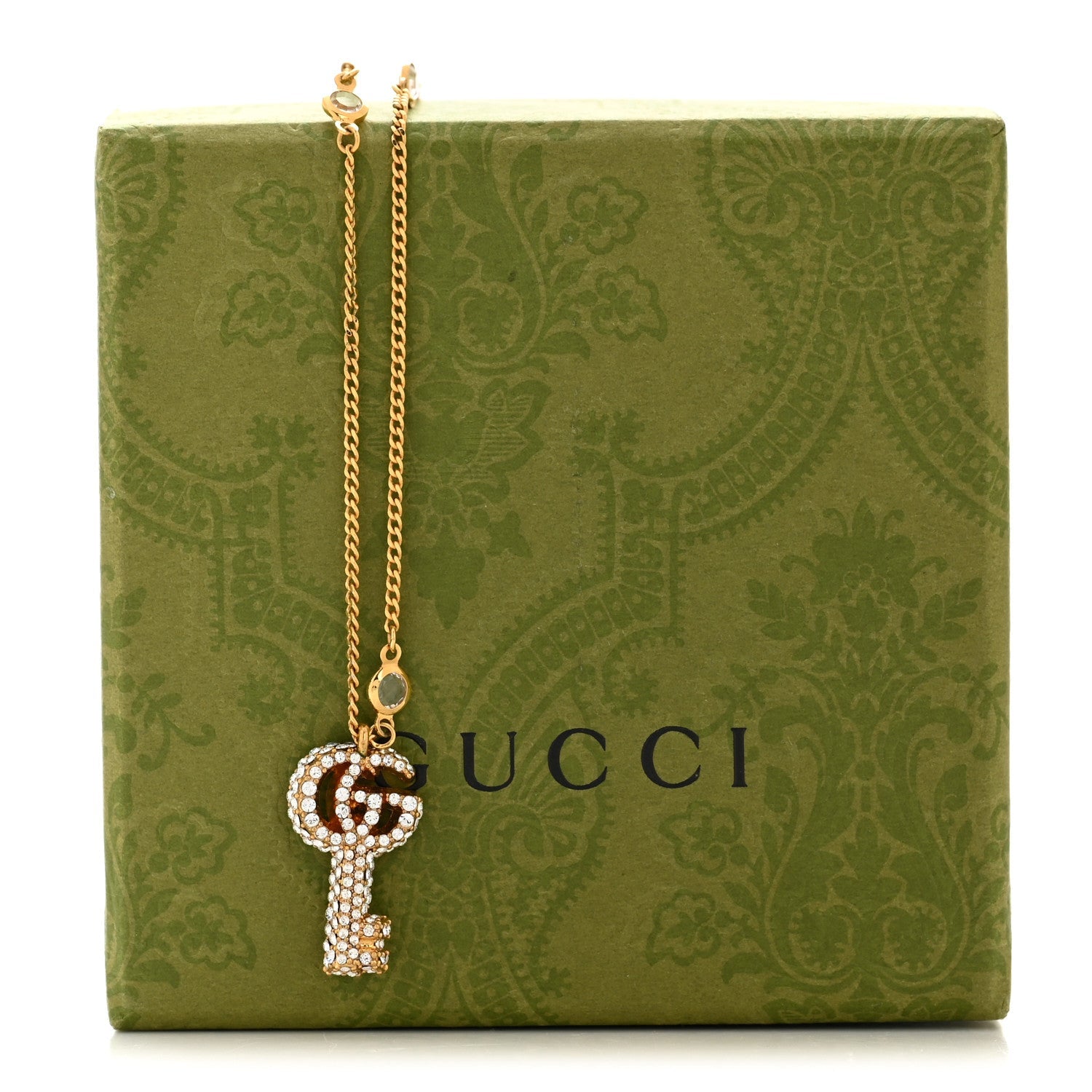 Gucci Crystal Key Pendant Necklace Gold