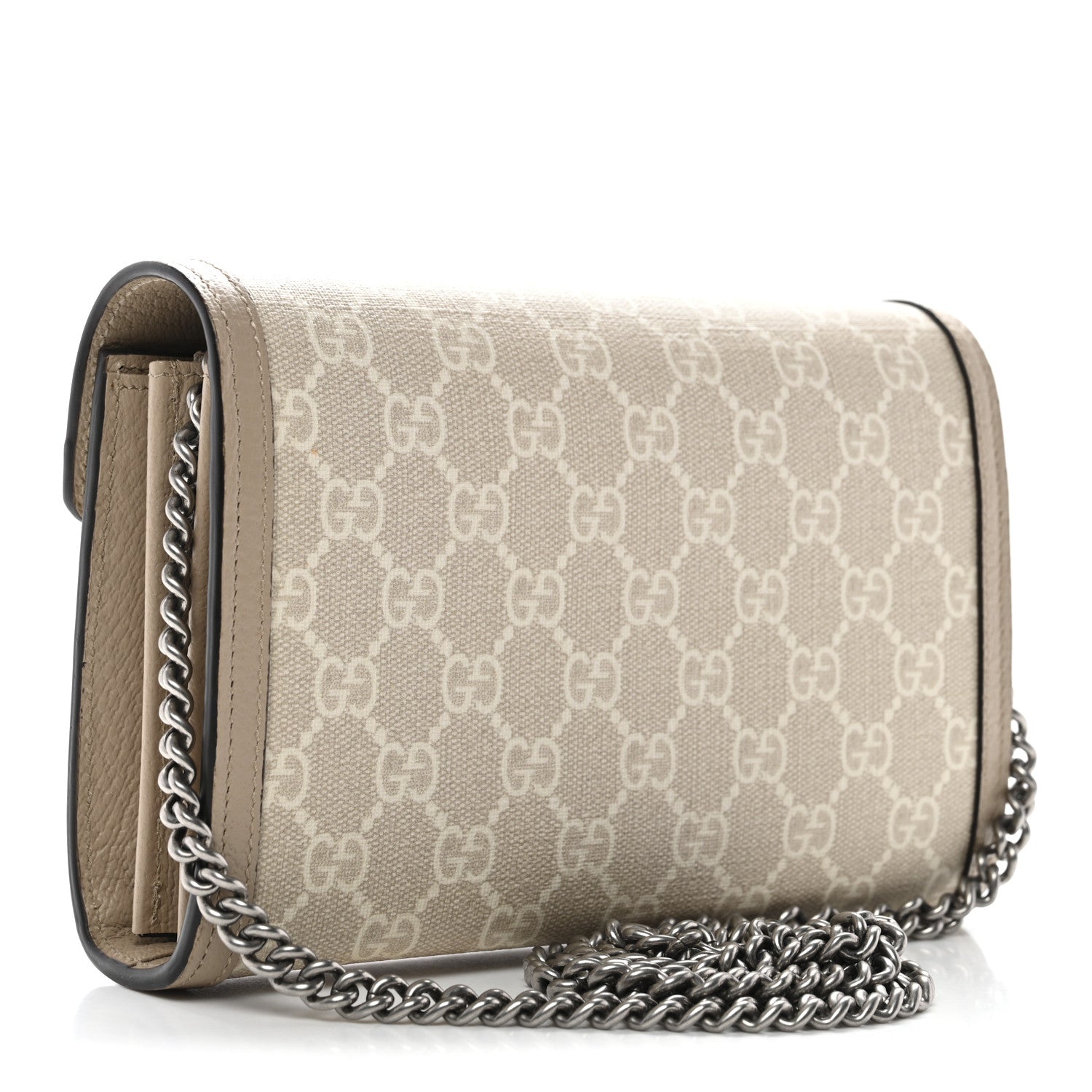Gucci GG Supreme Monogram Textured Dollar Calfskin Mini Dionysus Chain Wallet Beige Mystic White Oatmeal
