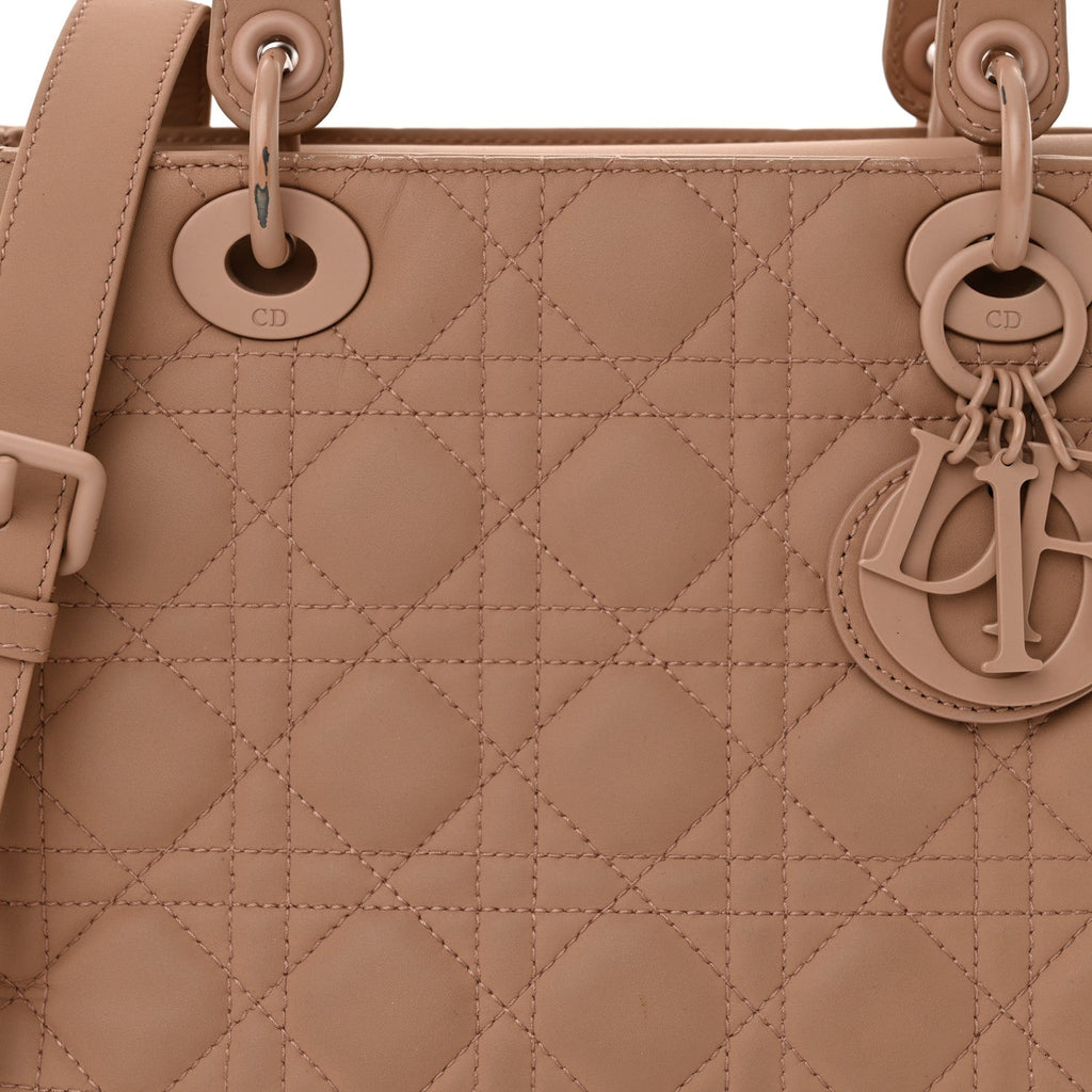 Christian Dior Ultra Matte Calfskin Cannage Medium Lady Dior Beige