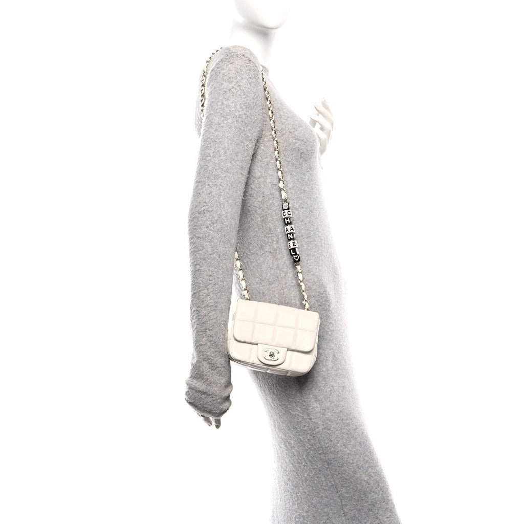 Chanel Lambskin Resin Crystal Square Quilted Mini Monacoco Flap White