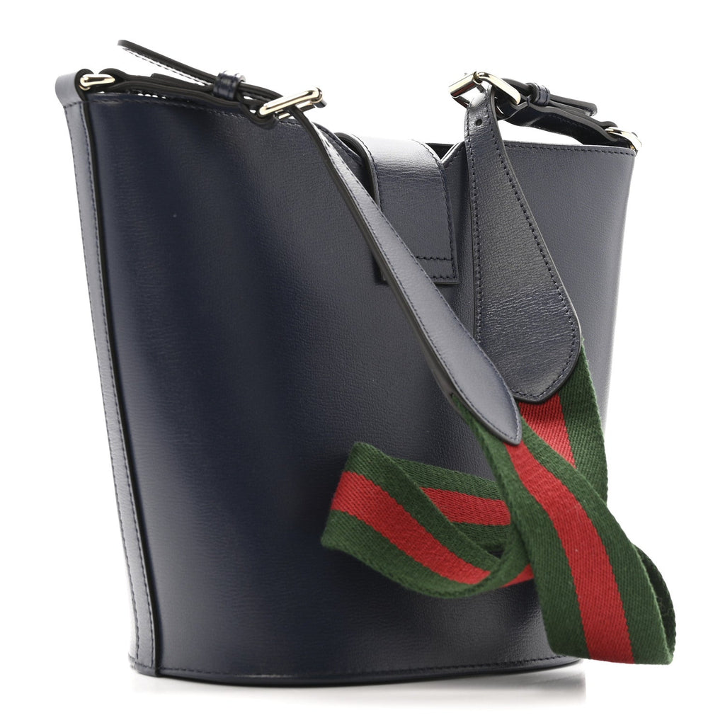 Gucci Tritone Calfskin Web Mini Ophidia Bucket Bag Blue