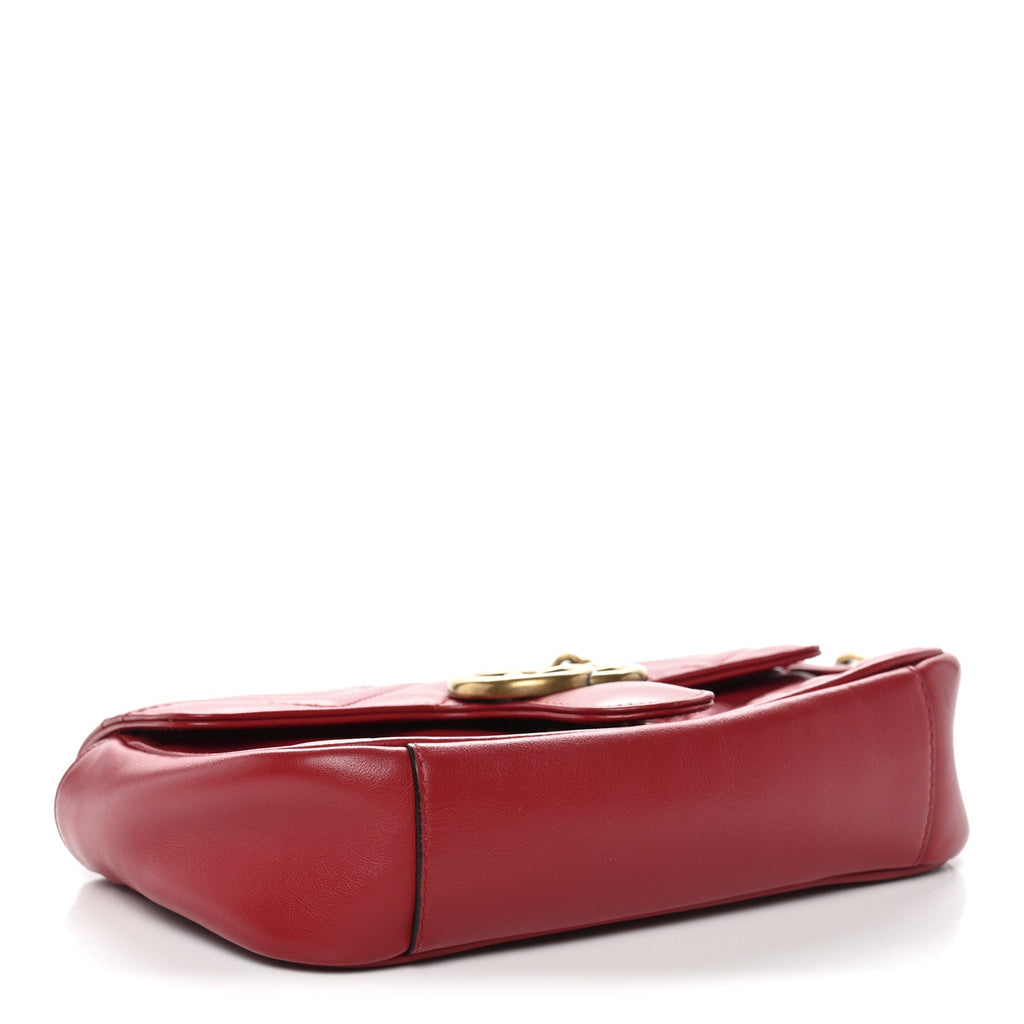 Gucci Calfskin Matelasse Mini GG Marmont Shoulder Bag Hibiscus Red