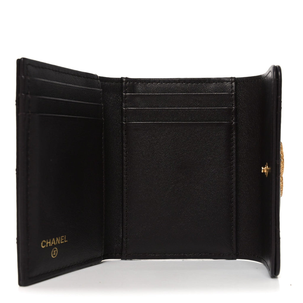 Lambskin Quilted Textured CC Compact Flap Card Holder Eggplant