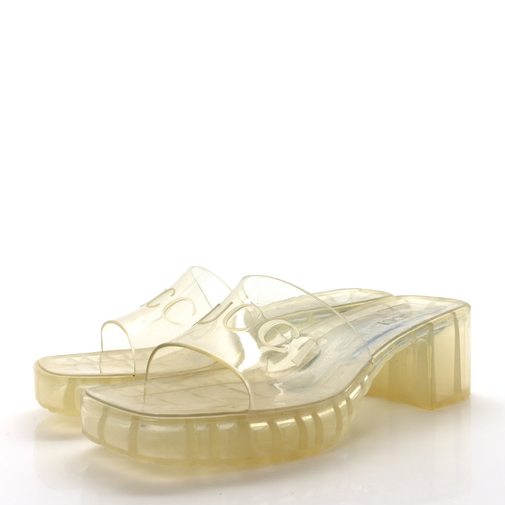 Gucci Rubber Gucci Logo Womens Platform 20/60mm Slide Sandals 39 Transparent