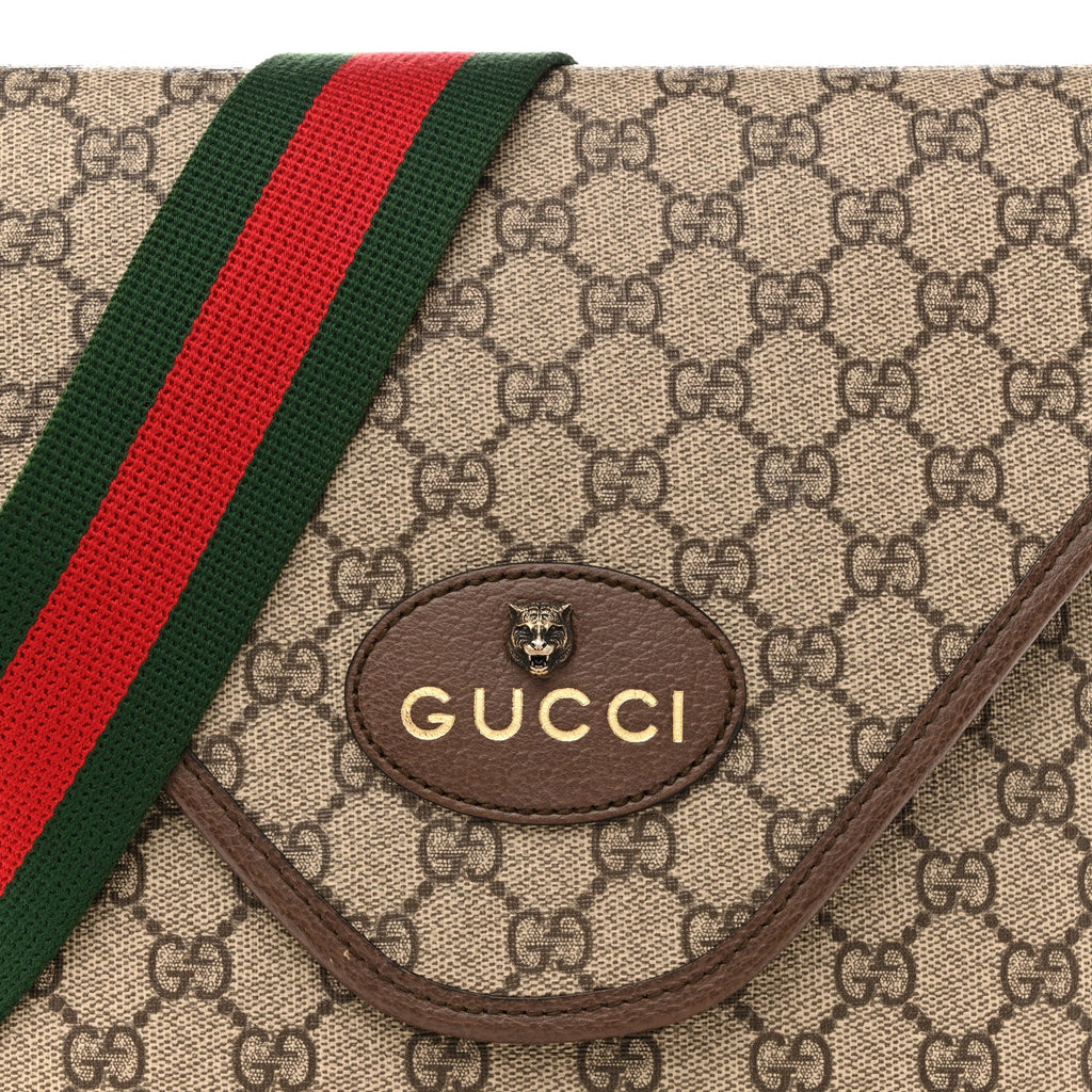 Gucci GG Supreme Monogram Web Medium Neo Vintage Flap Messenger Bag Beige New Acero