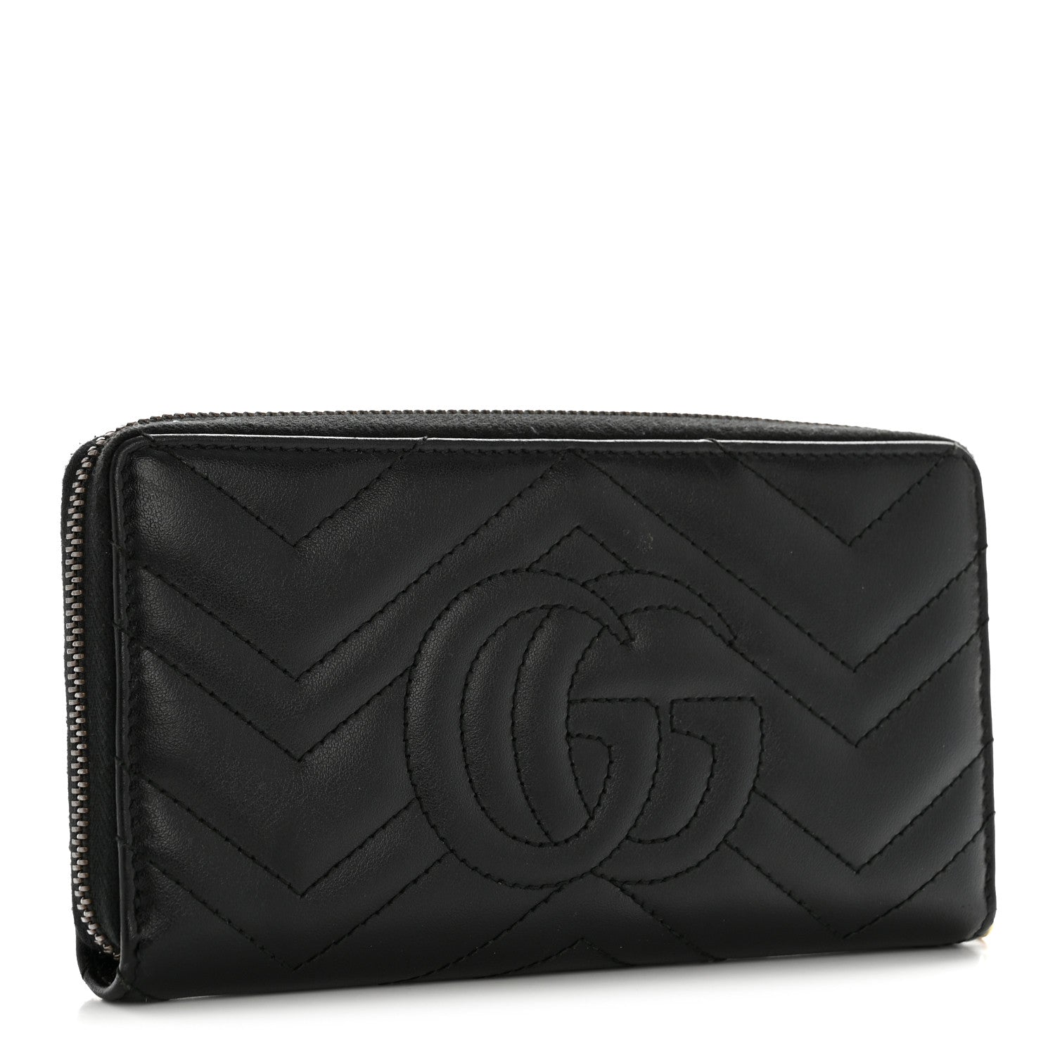 Gucci Calfskin Matelasse GG Marmont Zip Around Organizer Wallet Black