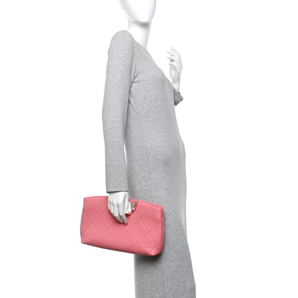 Chanel Caviar Quilted A Real Catch Clutch Pink