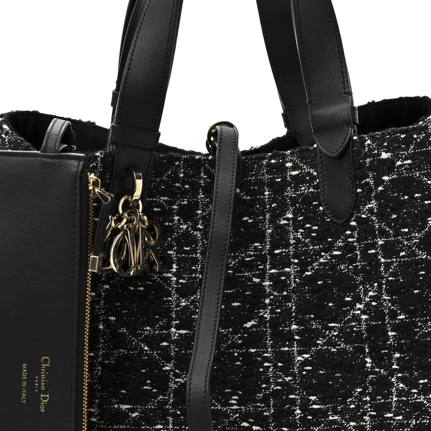 Christian Dior Tweed Cannage Large Toujours Black White