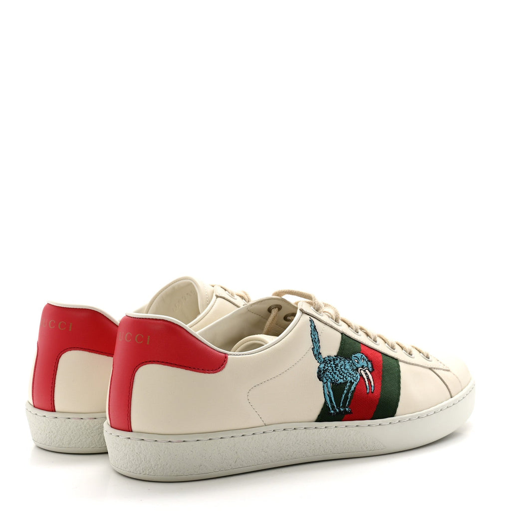Gucci X FREYA HARTAS Calfskin Miro Soft Web Mythical Creature Embroidered Mens Ace Sneakers 9.5 New Mystic White