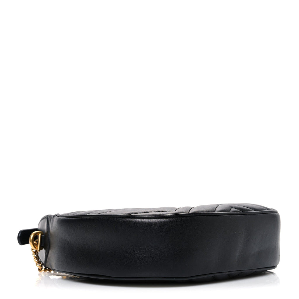 Gucci Calfskin Matelasse Chevron Mini GG Marmont Half Moon Hobo Black