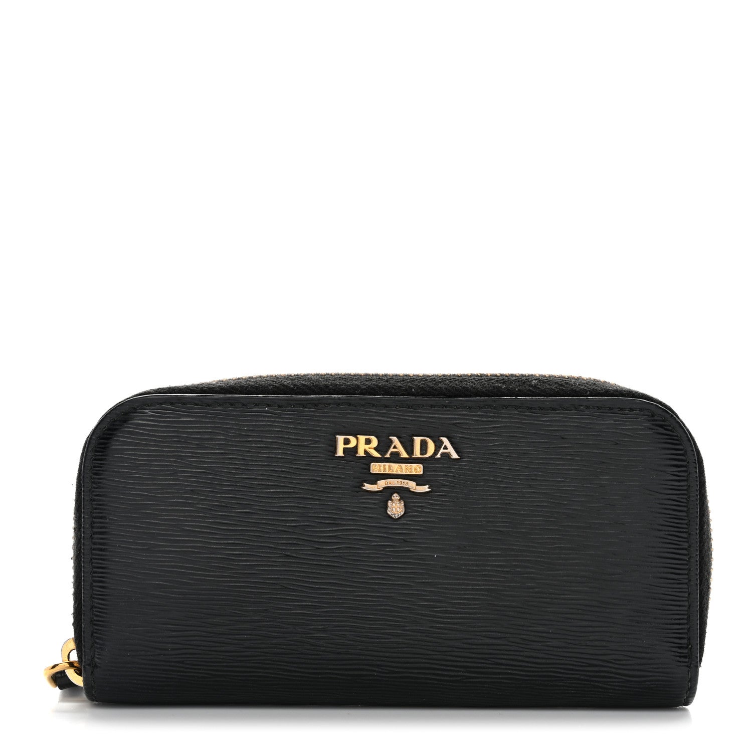Prada Vitello Move Zip Around 6 Key Holder Black