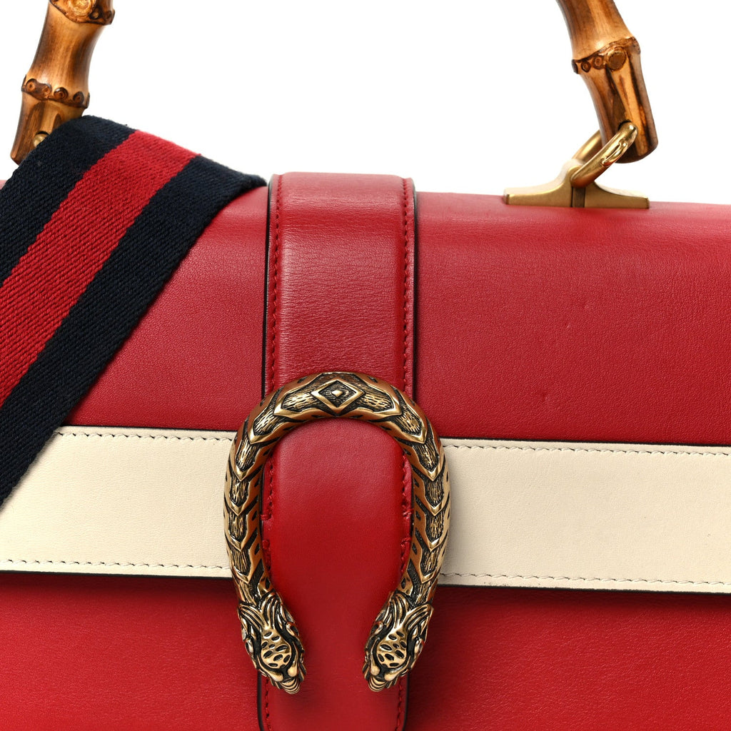 Gucci Calfskin Bamboo Web Medium Dionysus Top Handle Bag Red White Blue