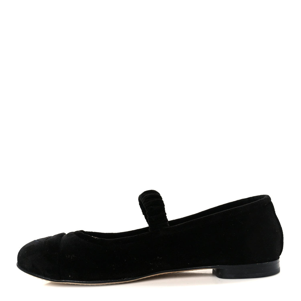 Chanel Velvet Mary Jane Flats 36 Black