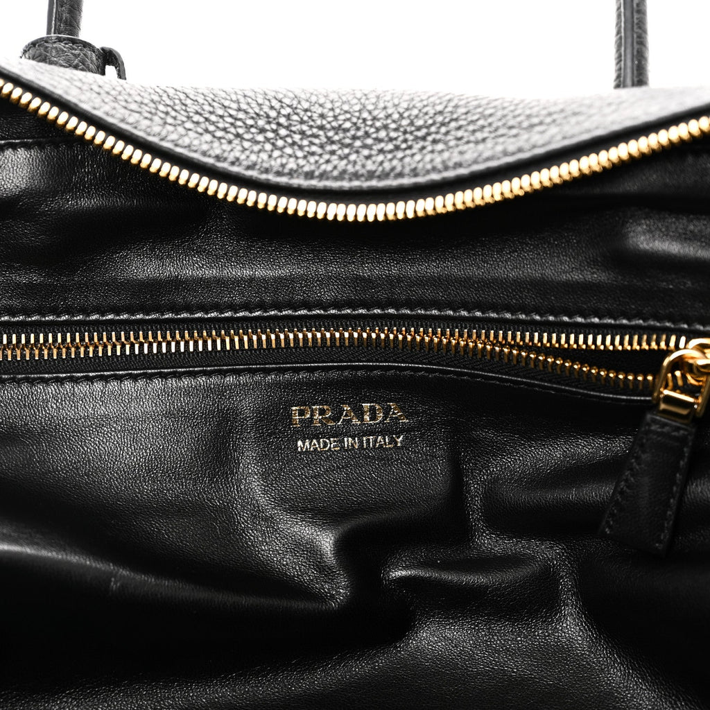 Prada Vitello Daino Soft Large Top Handle Bag Black