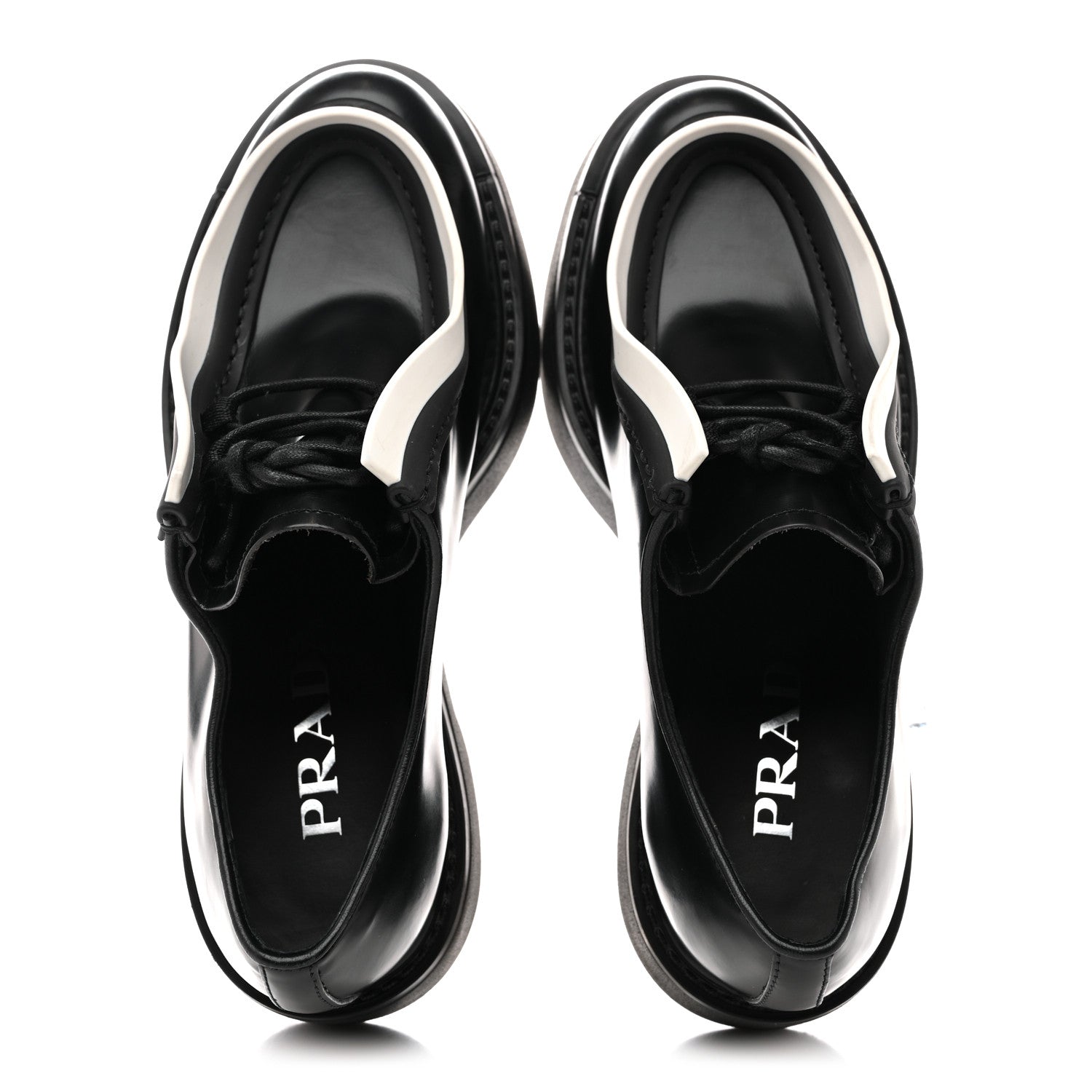 Prada Spazzolato Rois Monolith 55mm Derby Loafers 36.5 Black White