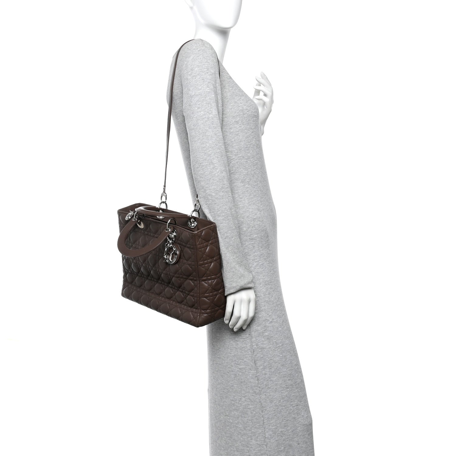 Christian Dior Lambskin Cannage Large Lady Dior Brown