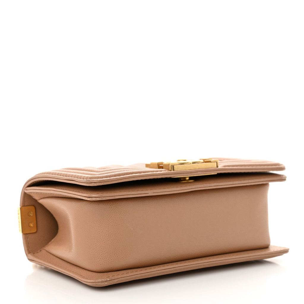 Chanel Caviar Quilted Small Top Handle Boy Flap Beige
