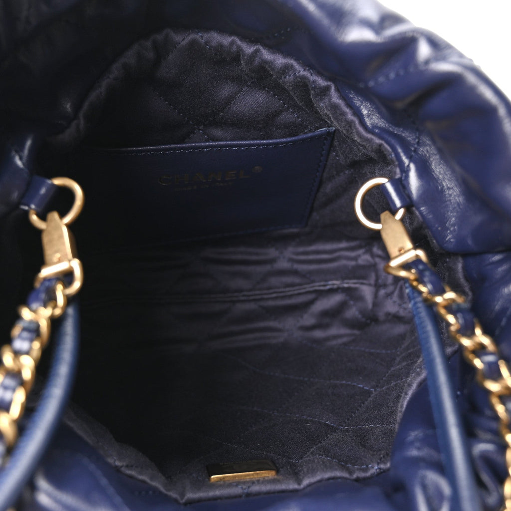 Chanel Shiny Calfskin Quilted Mini Chanel 22 Navy Blue