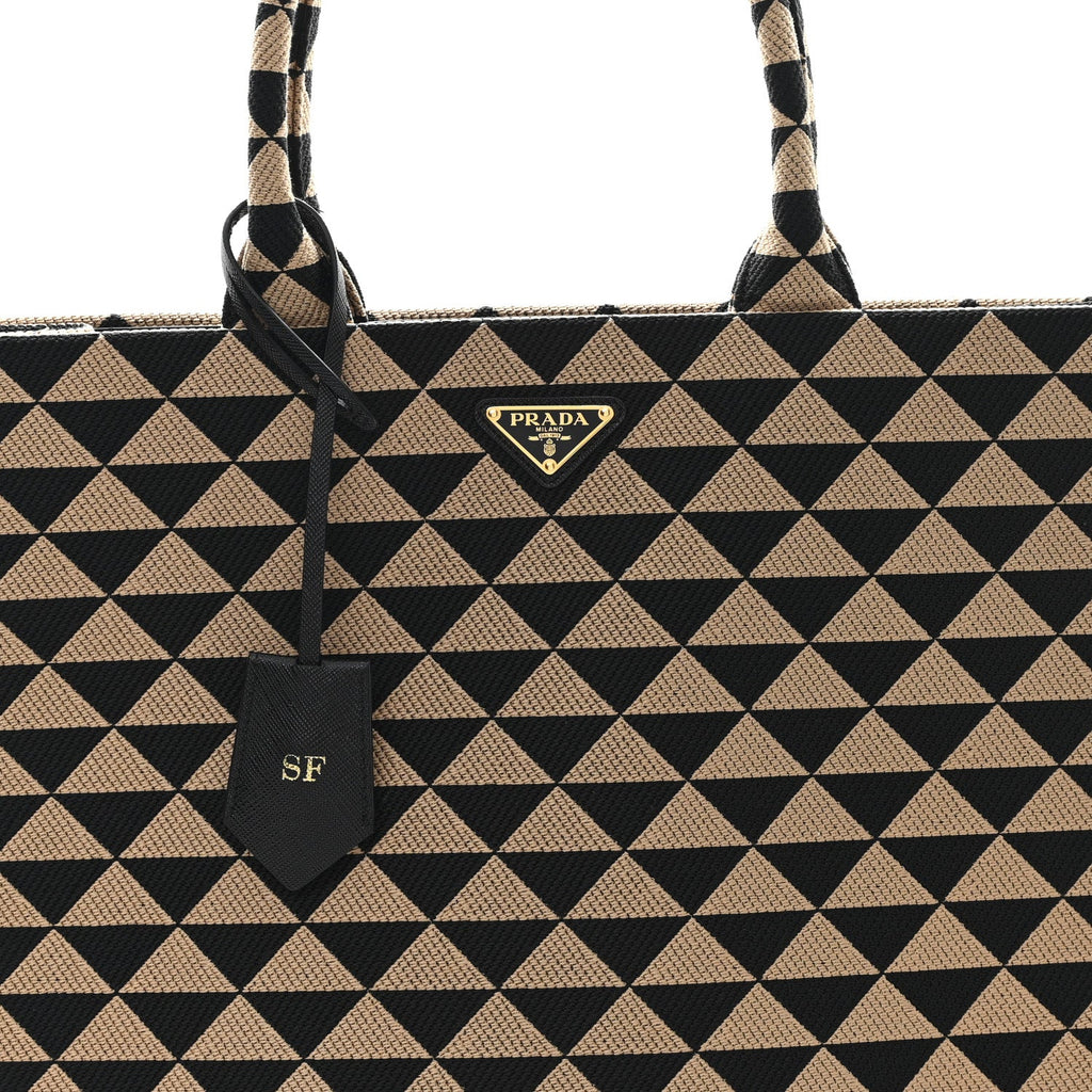 Prada Jacquard Saffiano Triangolo Symbole Embroidered Large Tote Black Corda