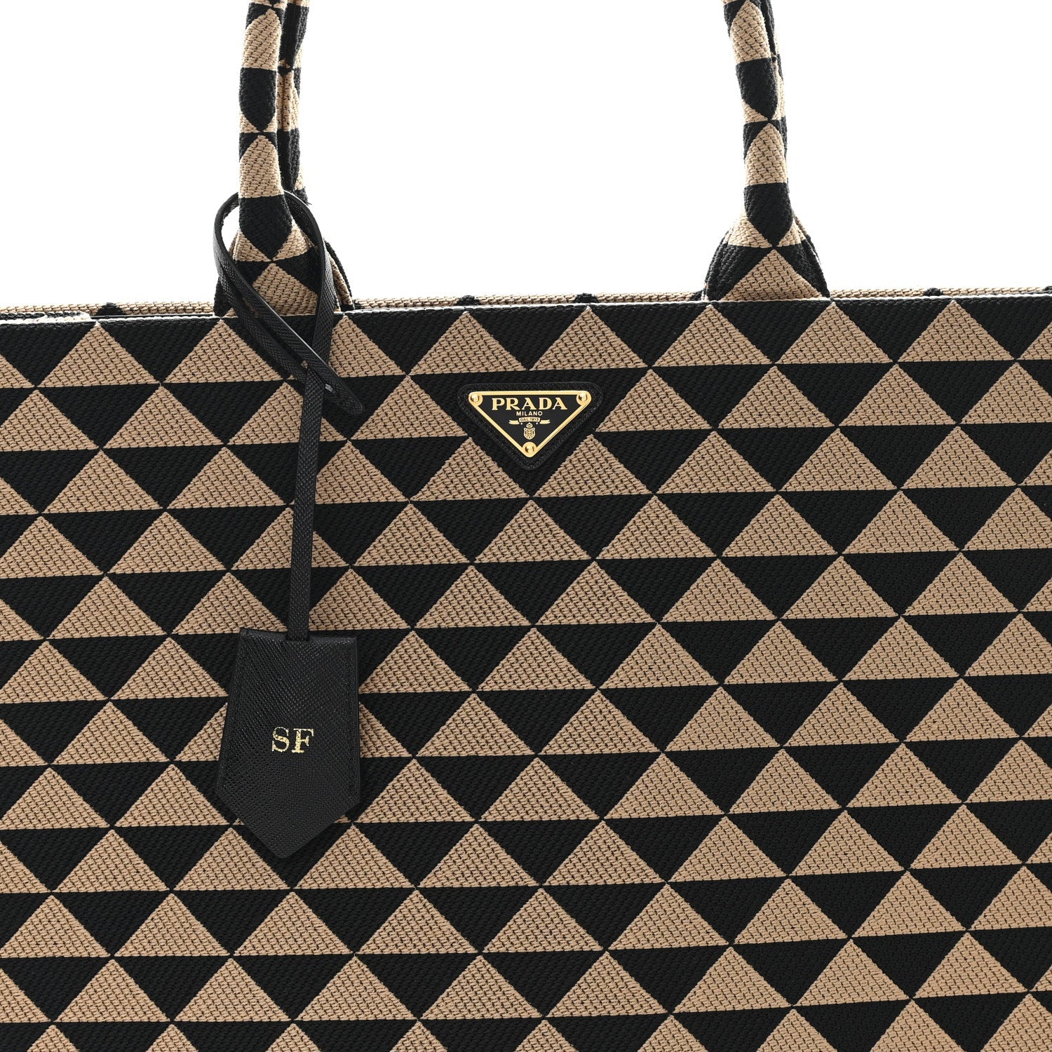 Prada Jacquard Saffiano Triangolo Symbole Embroidered Large Tote Black Corda