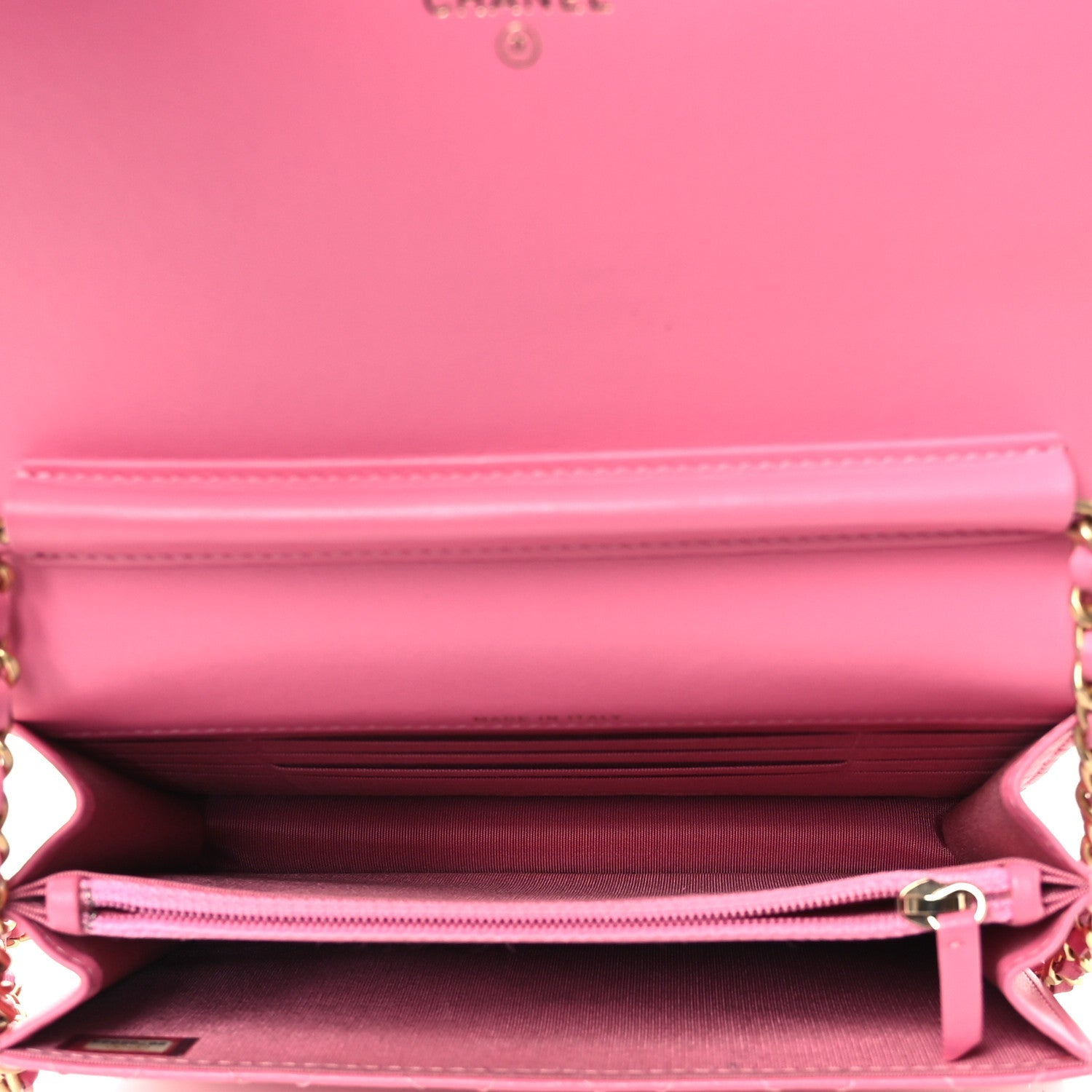 Chanel Lambskin Quilted Boy Square Wallet on Chain WOC Pink