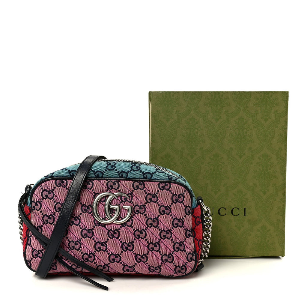 Gucci Monogram Multicolor Matelasse Diagonal Small GG Marmont Chain Shoulder Bag Pink Blue Green Red Light Blue