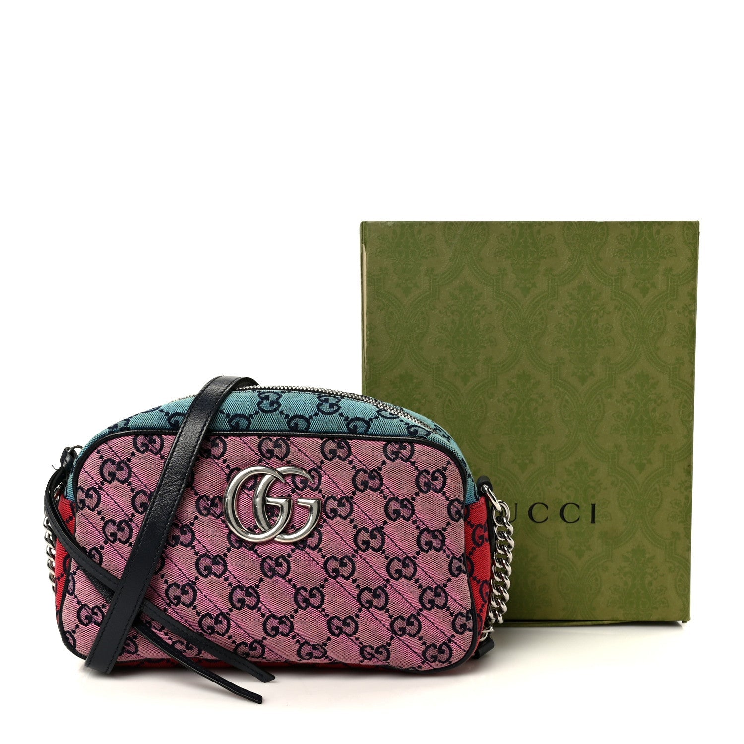 Gucci Monogram Multicolor Matelasse Diagonal Small GG Marmont Chain Shoulder Bag Pink Blue Green Red Light Blue