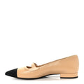 Chanel Shiny Lambskin Grosgrain Pointed Toe CC Ballet Flats 37.5 Beige Black