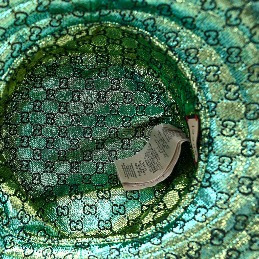 Gucci Canvas Lame GG Monogram Reversible Bucket Hat L Green