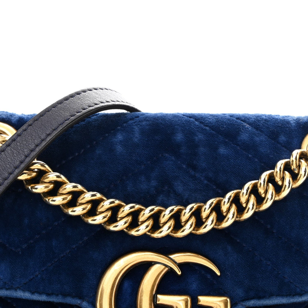 Gucci Velvet Matelasse Mini GG Marmont Shoulder Bag Cobalt Blue