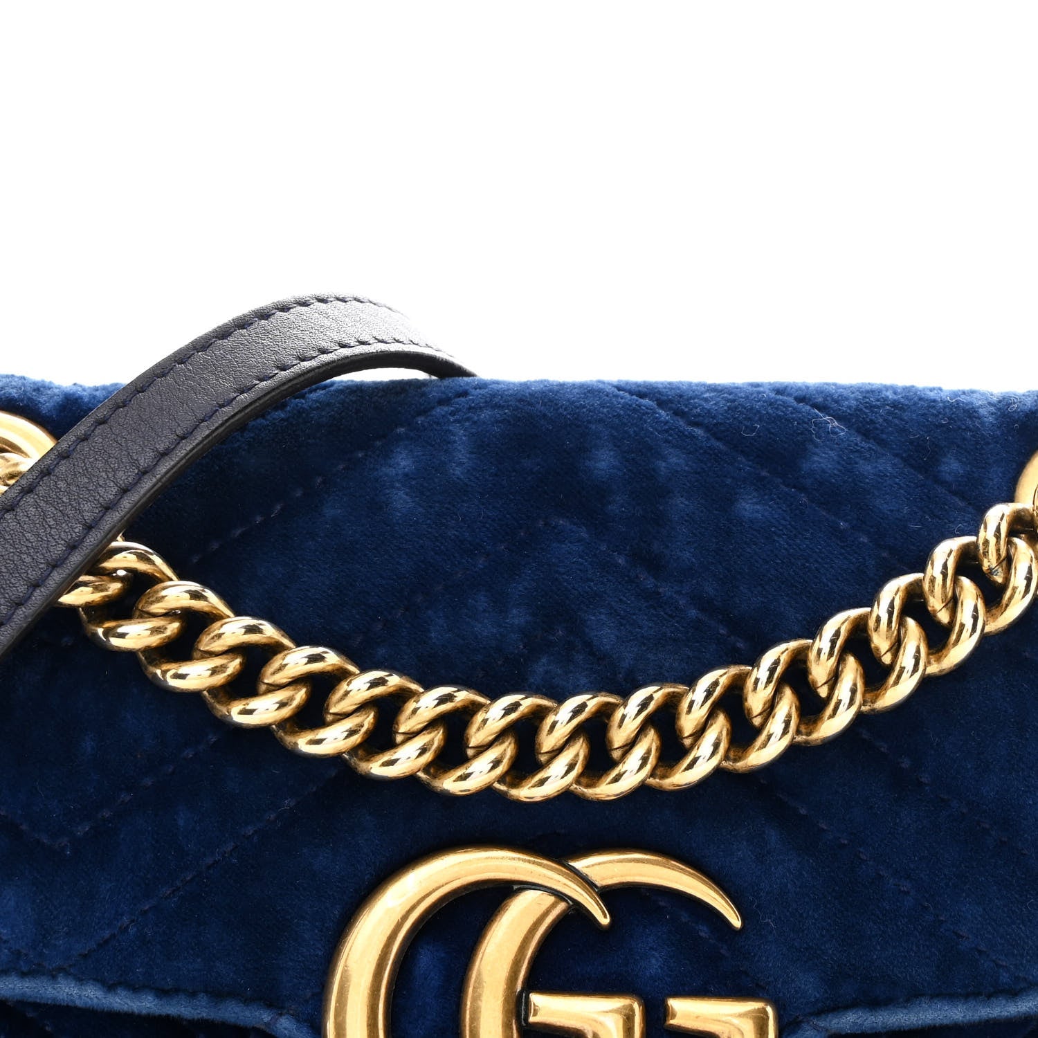 Gucci Velvet Matelasse Mini GG Marmont Shoulder Bag Cobalt Blue