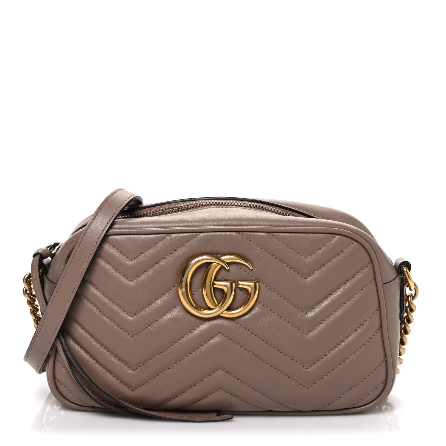 Gucci Calfskin Matelasse Small GG Marmont Chain Shoulder Bag Porcelain Rose