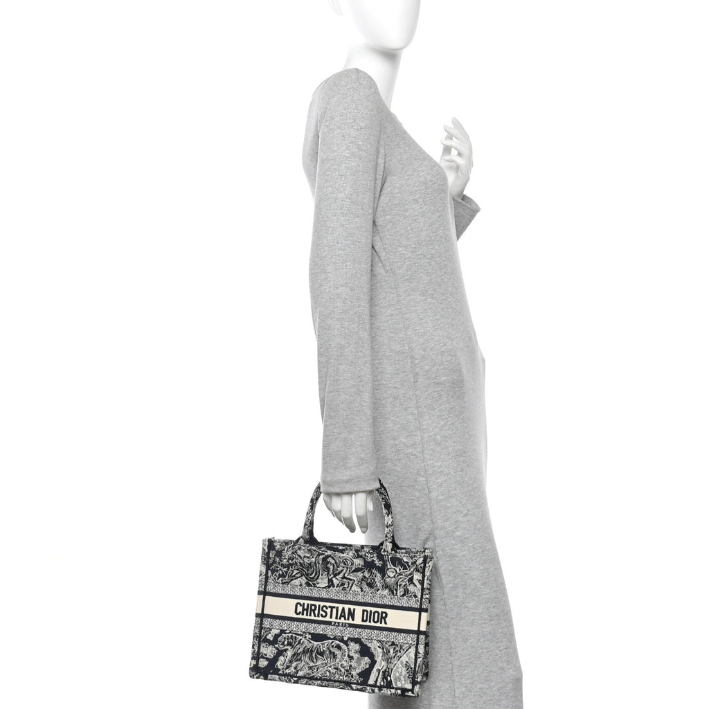 Christian Dior Canvas Embroidered Small Dioriviera Toile De Jouy Book Tote Blue