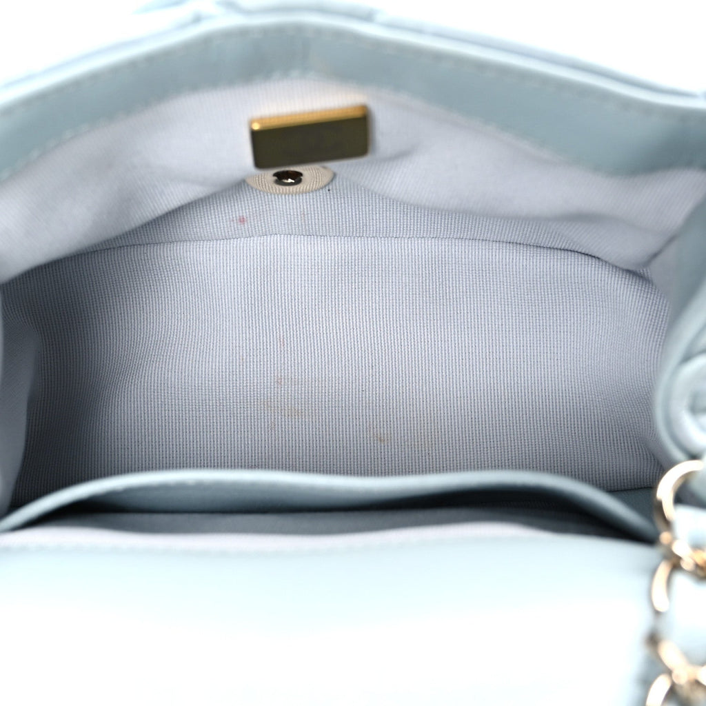 Chanel Lambskin Quilted Printed CC Mini Square Flap Light Blue
