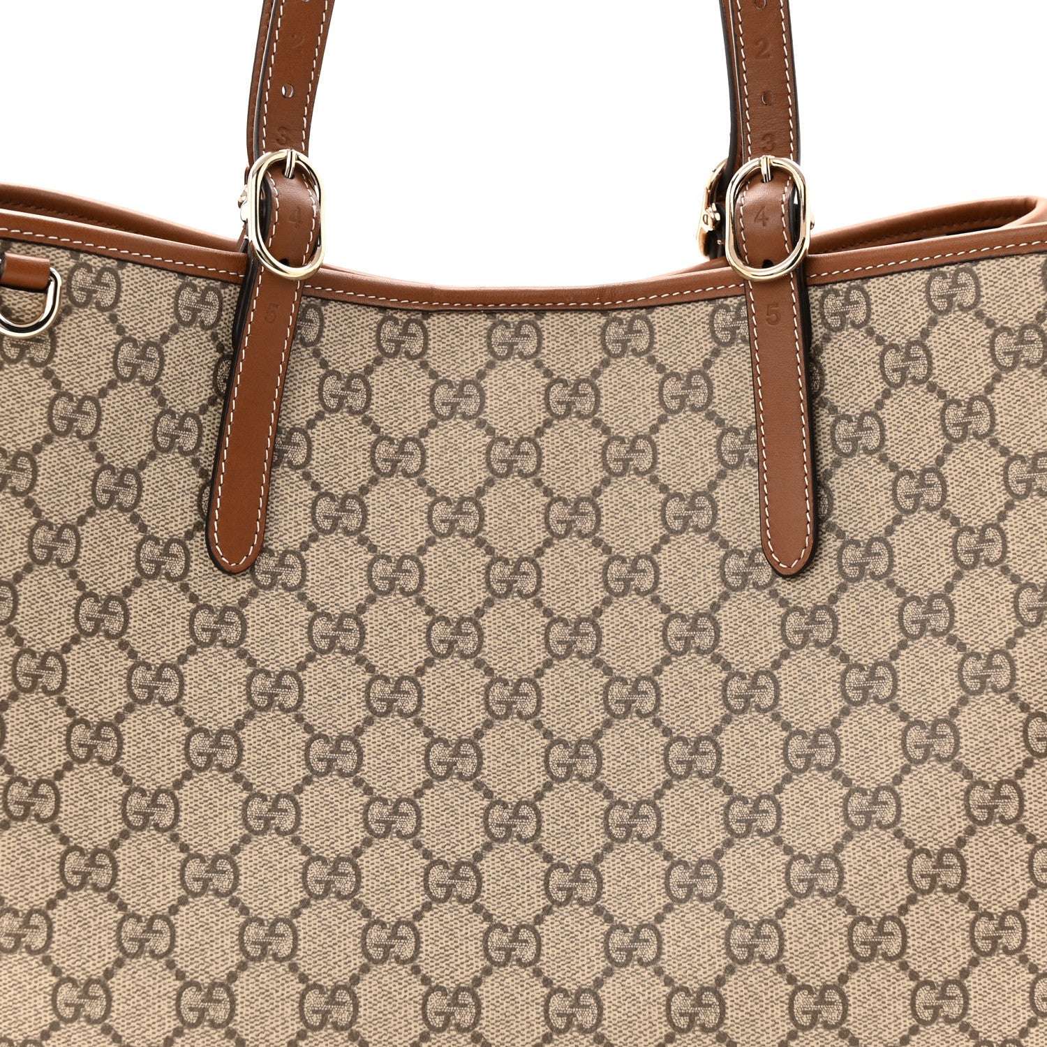 Gucci GG Supreme Monogram Emblem Large Tote Bag Beige Dark Brown