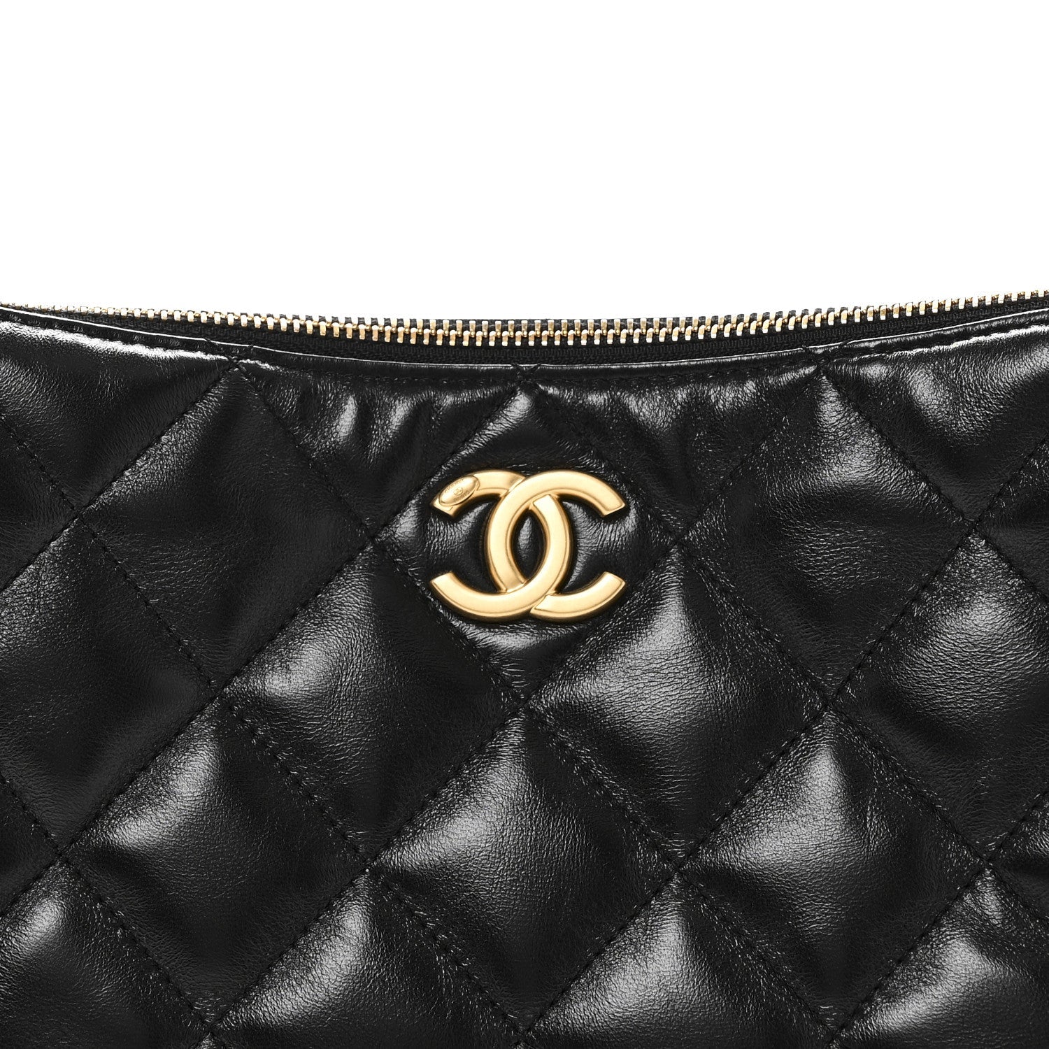 Chanel Shiny Lambskin Quilted CC Hobo Black
