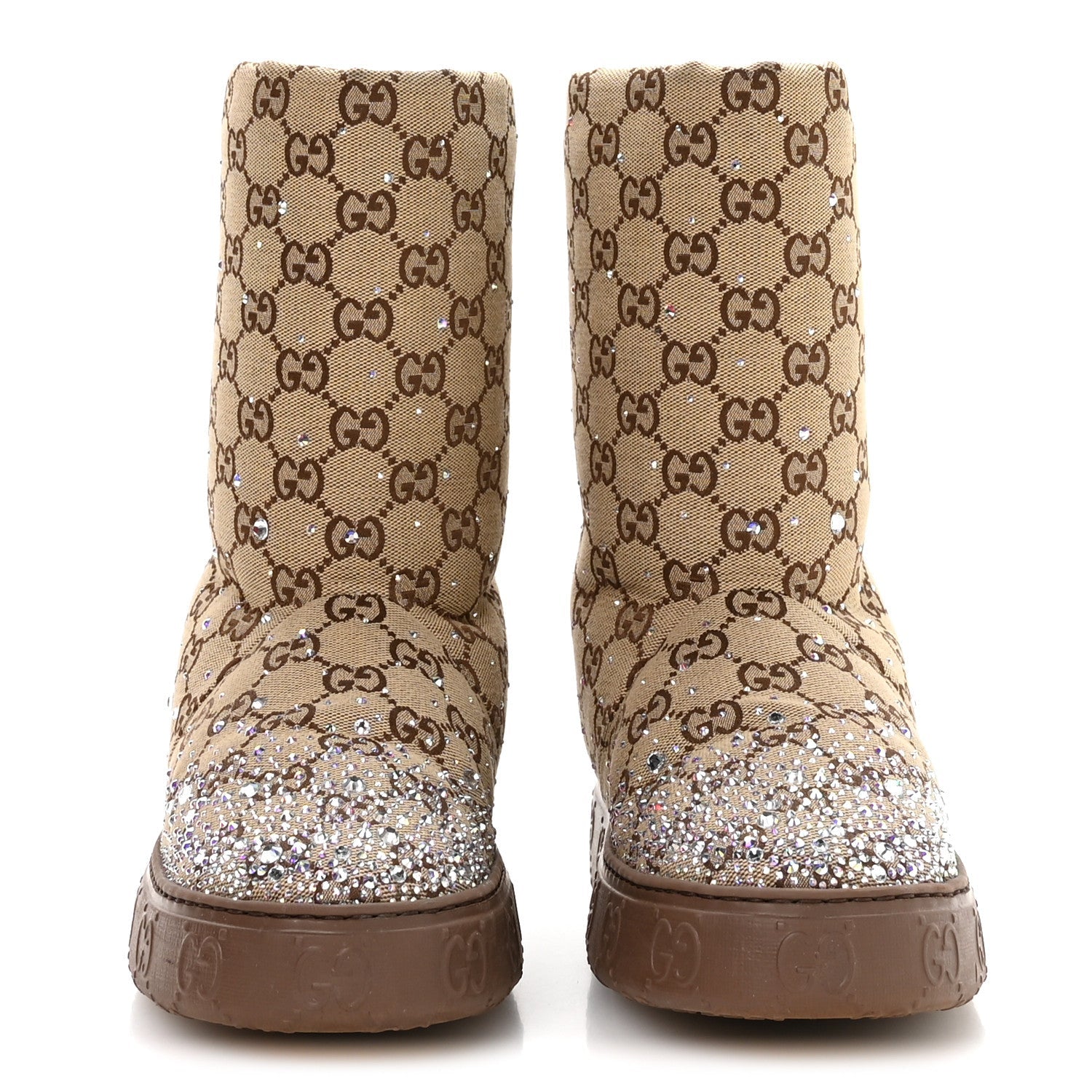 Gucci Monogram GG Strass Thermal Bootie 37 Camel Ebony