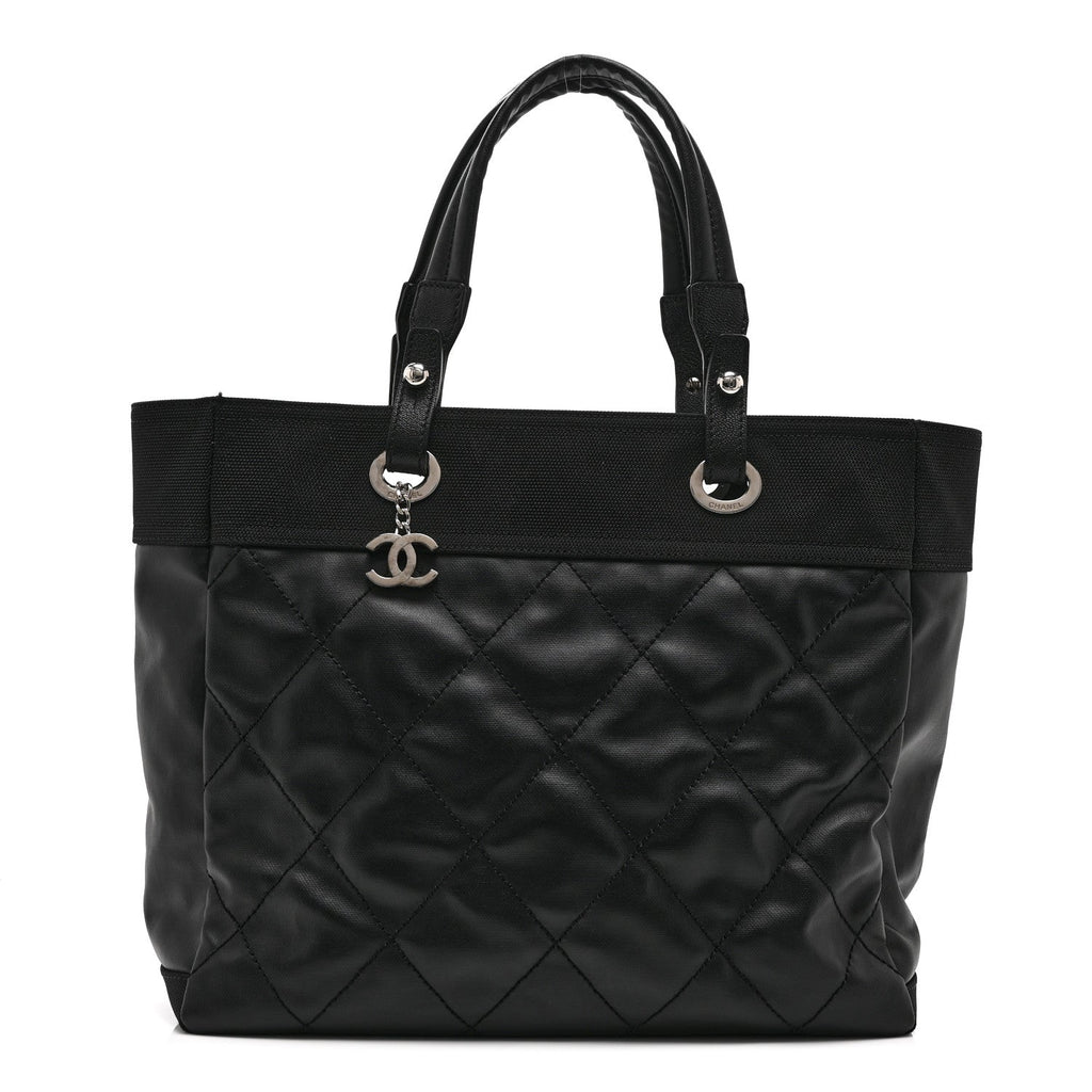 Chanel Coated Canvas Quilted Large Paris Biarritz Tote Black