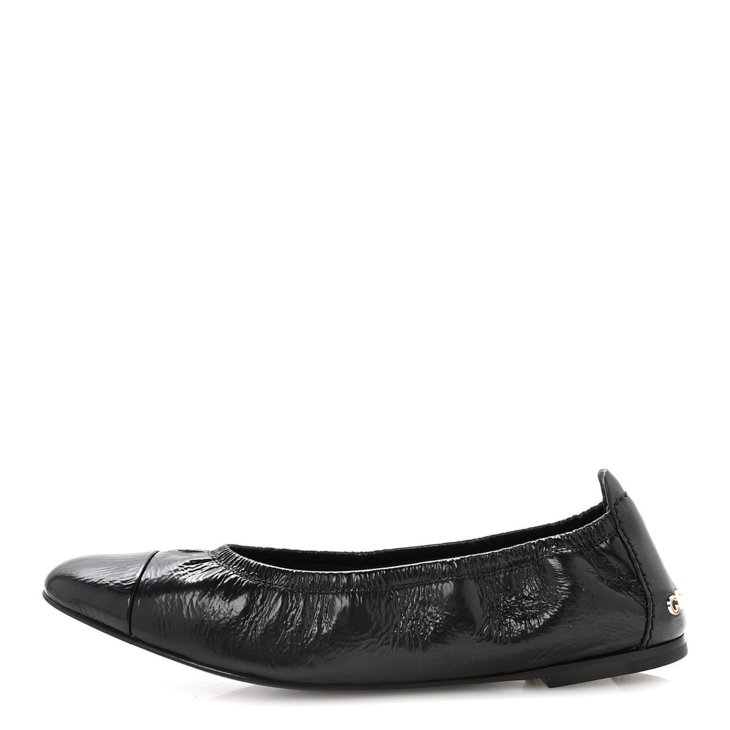 Lambskin Shiny Goatskin Calfskin Ballerina Flats 39.5 Black